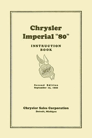 1927 Imperial 80 Instruction Book cover page